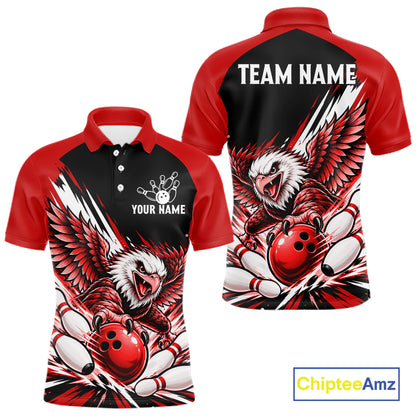 Custom Red Eagle Bowling Team Shirts For Men, Polo 1/4 Zip Eagle Bowling League Shirt Bowler Outfit NBT1201