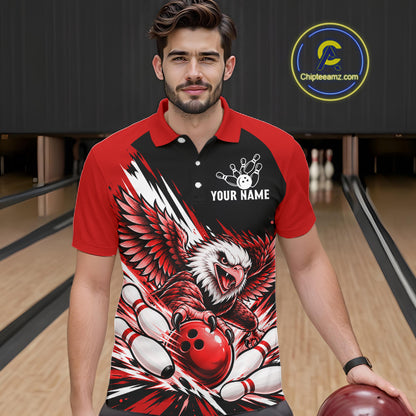 Custom Red Eagle Bowling Team Shirts For Men, Polo 1/4 Zip Eagle Bowling League Shirt Bowler Outfit NBT1201