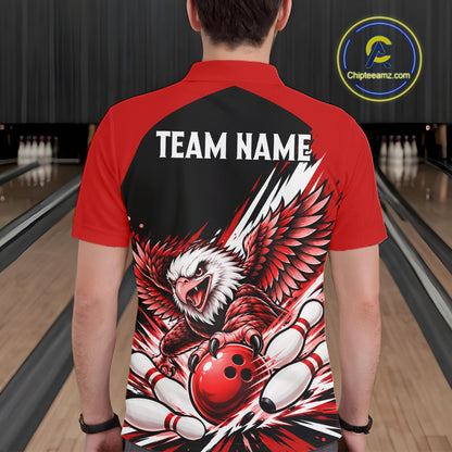 Custom Red Eagle Bowling Team Shirts For Men, Polo 1/4 Zip Eagle Bowling League Shirt Bowler Outfit NBT1201