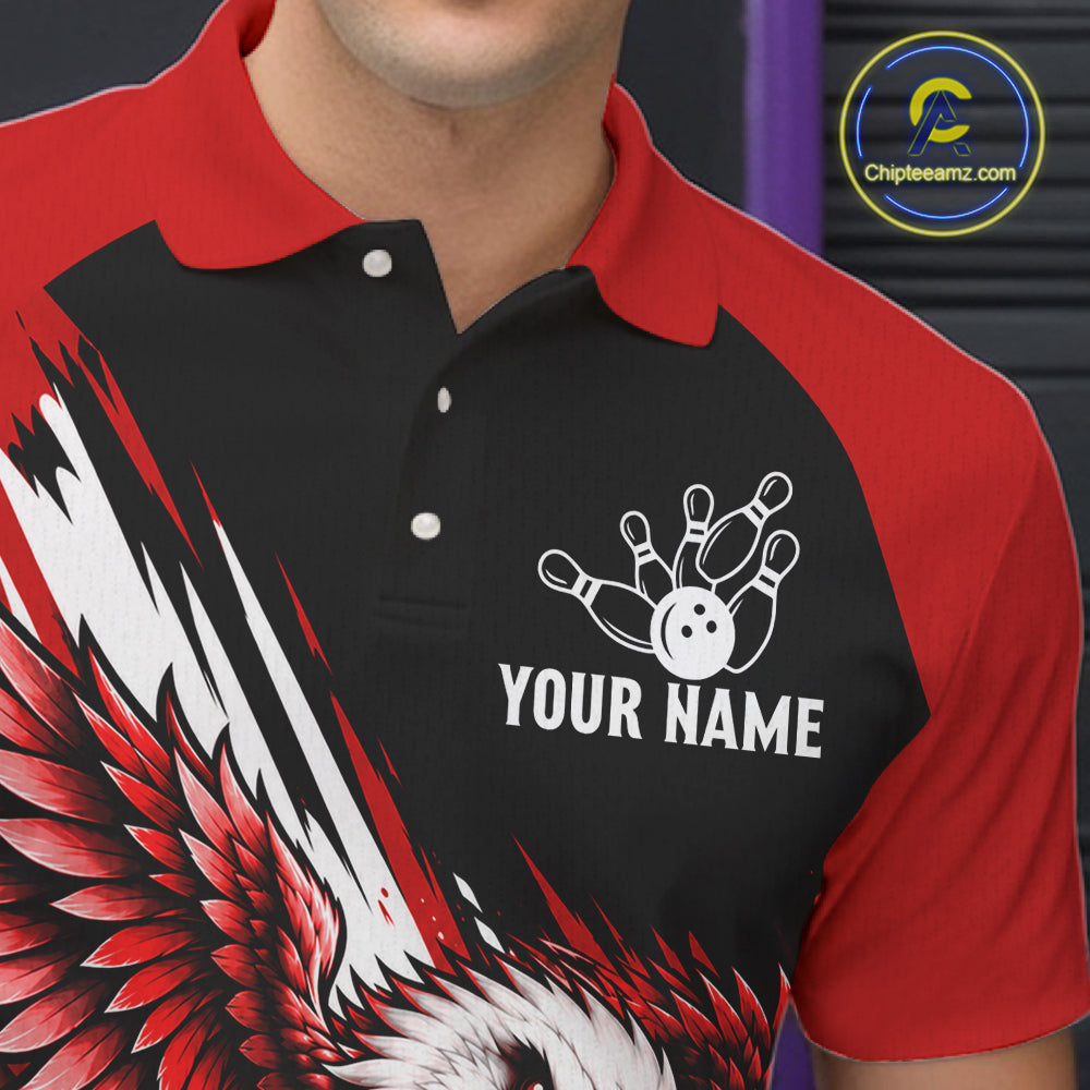 Custom Red Eagle Bowling Team Shirts For Men, Polo 1/4 Zip Eagle Bowling League Shirt Bowler Outfit NBT1201
