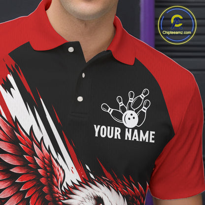 Custom Red Eagle Bowling Team Shirts For Men, Polo 1/4 Zip Eagle Bowling League Shirt Bowler Outfit NBT1201
