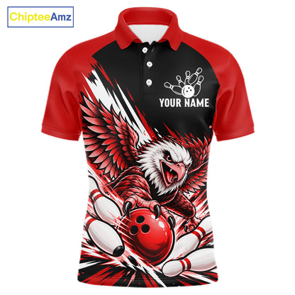 Custom Red Eagle Bowling Team Shirts For Men, Polo 1/4 Zip Eagle Bowling League Shirt Bowler Outfit NBT1201