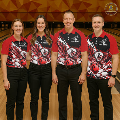 Custom Red Eagle Bowling Team Shirts For Men, Polo 1/4 Zip Eagle Bowling League Shirt Bowler Outfit NBT1201
