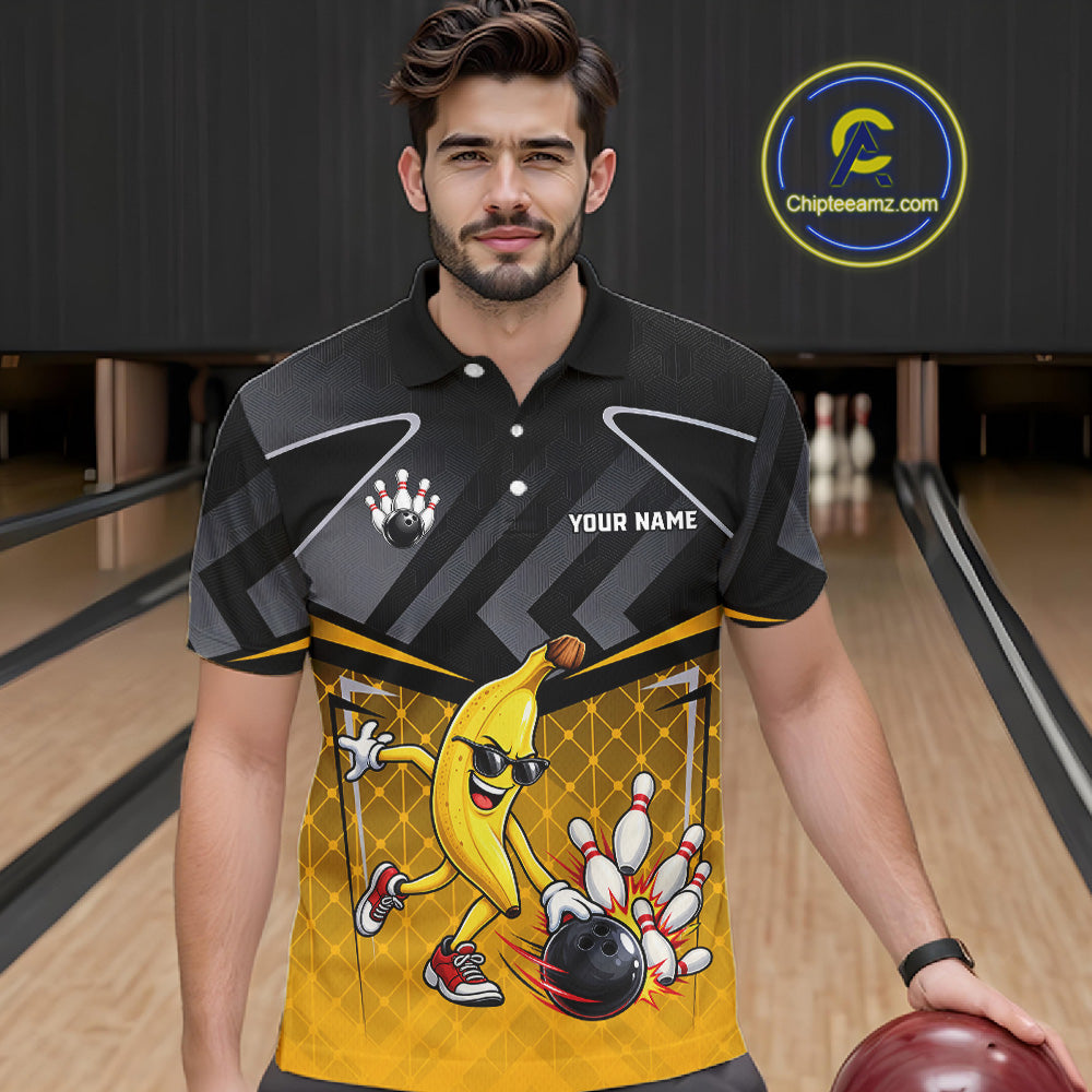 Funny Banana Bowling Shirts Team Men Bowling Jerseys Bowling Polo 1/4 Zip NBT1088