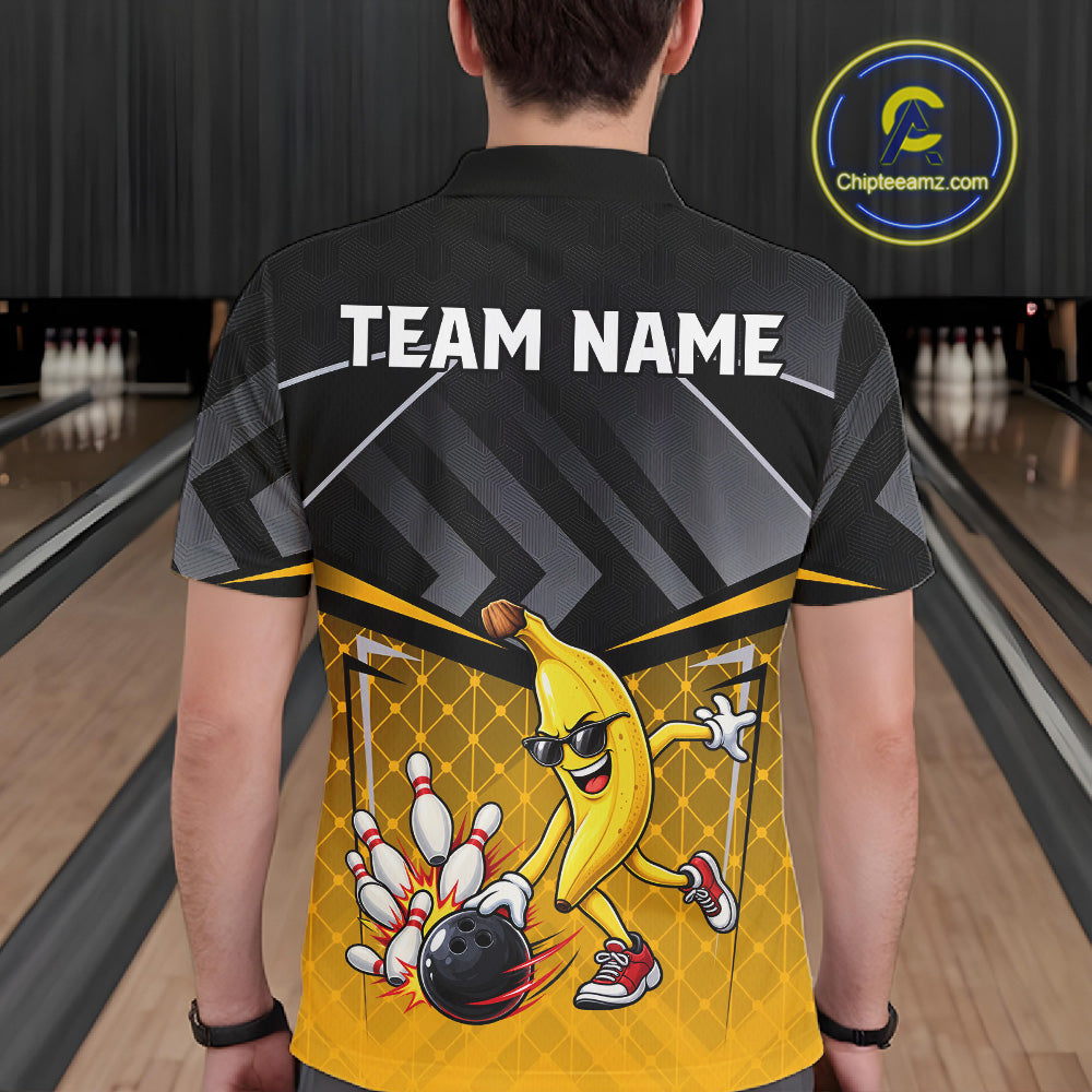 Funny Banana Bowling Shirts Team Men Bowling Jerseys Bowling Polo 1/4 Zip NBT1088