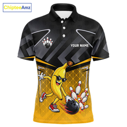 Funny Banana Bowling Shirts Team Men Bowling Jerseys Bowling Polo 1/4 Zip NBT1088