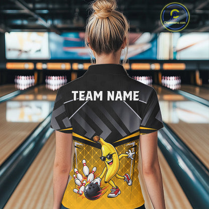Funny Banana Bowling Shirts Team Women Bowling Jerseys Bowling Polo 1/4 Zip NBT1088