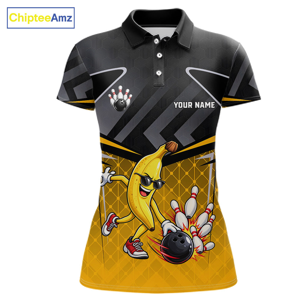 Funny Banana Bowling Shirts Team Women Bowling Jerseys Bowling Polo 1/4 Zip NBT1088