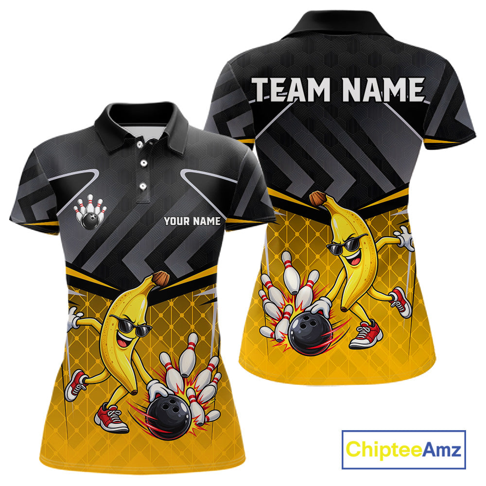 Funny Banana Bowling Shirts Team Women Bowling Jerseys Bowling Polo 1/4 Zip NBT1088