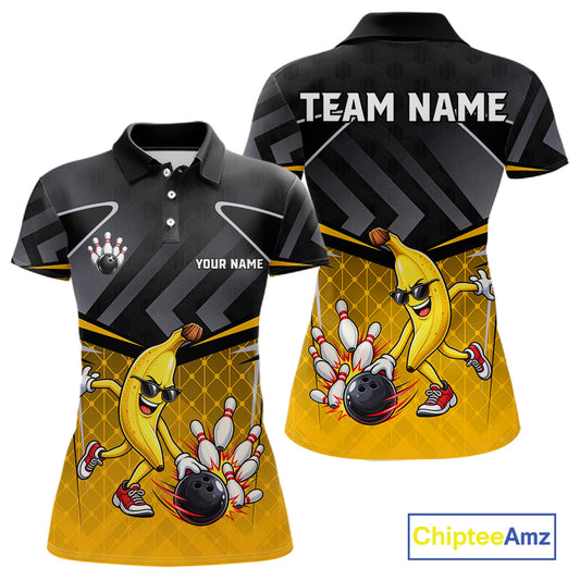 Funny Banana Bowling Shirts Team Women Bowling Jerseys Bowling Polo 1/4 Zip NBT1088