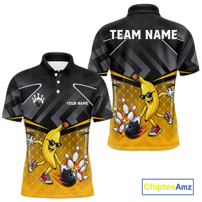 Funny Banana Bowling Shirts Team Men Bowling Jerseys Bowling Polo 1/4 Zip NBT1088