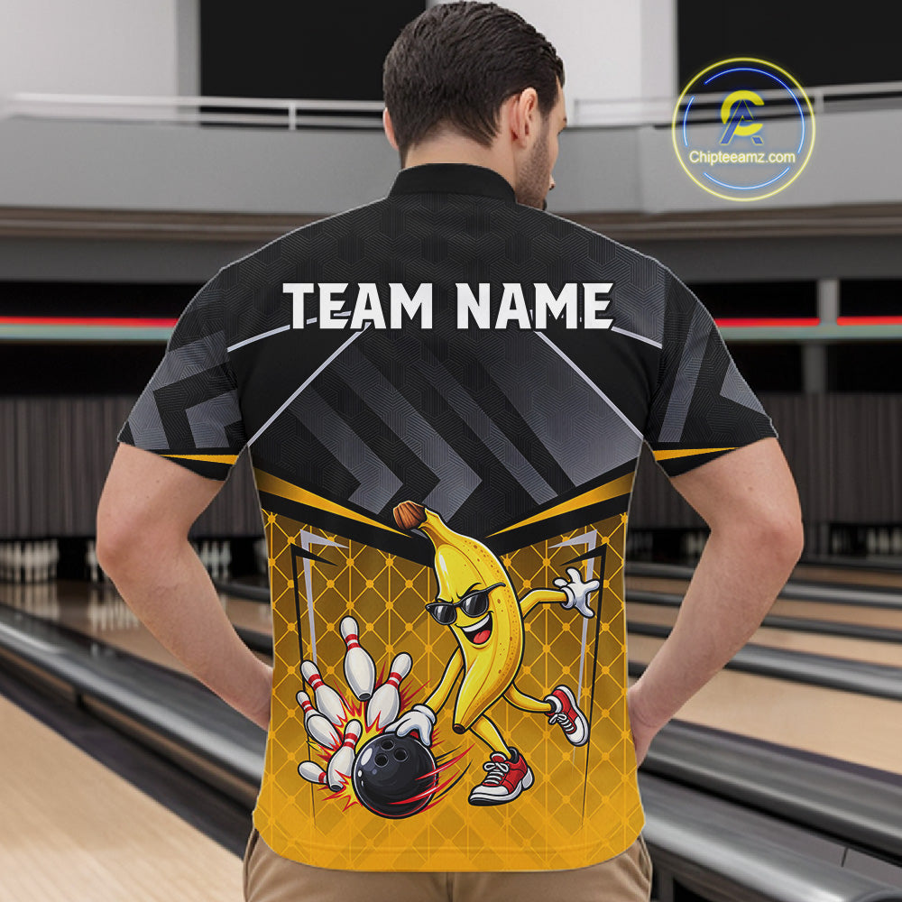 Funny Banana Bowling Shirts Team Men Bowling Jerseys Bowling Polo 1/4 Zip NBT1088