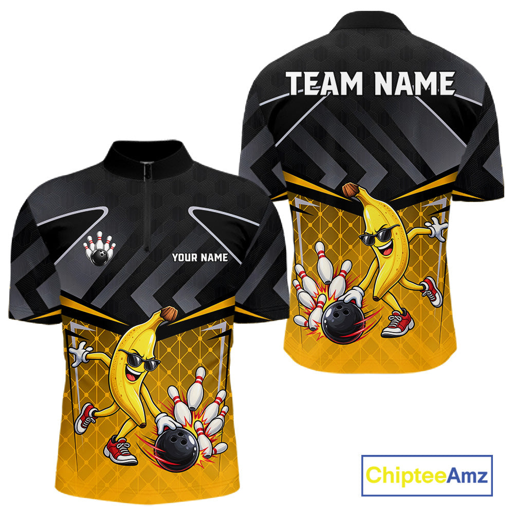 Funny Banana Bowling Shirts Team Men Bowling Jerseys Bowling Polo 1/4 Zip NBT1088