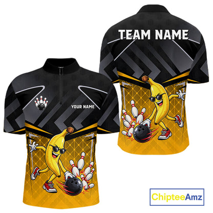 Funny Banana Bowling Shirts Team Men Bowling Jerseys Bowling Polo 1/4 Zip NBT1088