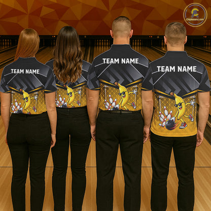 Funny Banana Bowling Shirts Team Men Bowling Jerseys Bowling Polo 1/4 Zip NBT1088