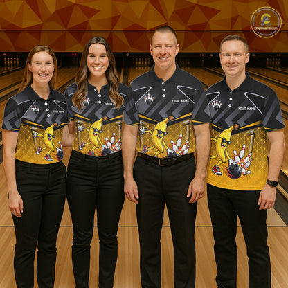 Funny Banana Bowling Shirts Team Men Bowling Jerseys Bowling Polo 1/4 Zip NBT1088
