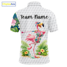 Load image into Gallery viewer, Funny Mens Golf Polo Shirt Custom Tropical Flamingo Pattern White Golf Shirts NBT521