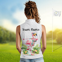 Load image into Gallery viewer, Funny Womens Sleeveless Golf Polo Shirt Custom Tropical Flamingo Pattern White Golf Shirts NBT521