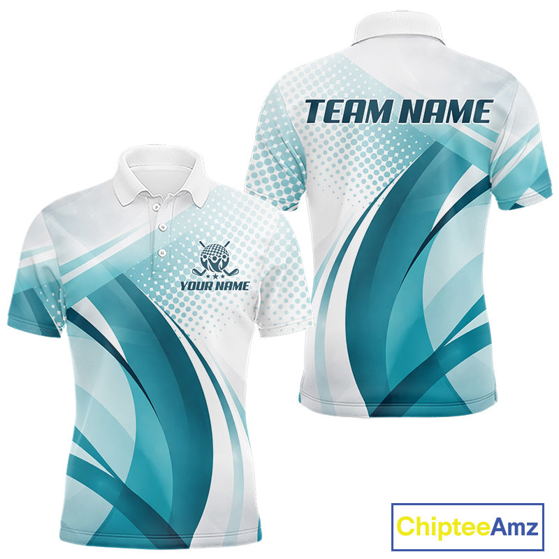 Mens Golf Polo Shirt Blue Pattern Custom Name And Team Name Golf Shirt, Golfing Gifts NBT528