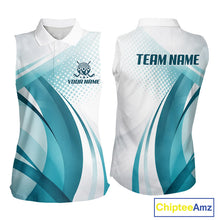 Load image into Gallery viewer, Womens Sleeveless Golf Polo Shirt Blue Pattern Custom Name And Team Name Golf Shirt, Golfing Gifts NBT528