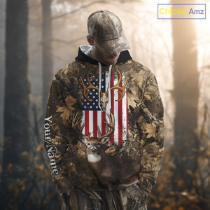 American Flag Whitetail Deer Camo Hunting Shirt, Best Hunting Clothes for Deer Hunting Season NBT64
