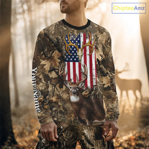 American Flag Whitetail Deer Camo Hunting Shirt, Best Hunting Clothes for Deer Hunting Season NBT64