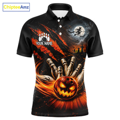 Funny Halloween Mens Bowling Polo Shirt Skull Pattern Custom Name Bowling Team Jerseys NBT1010