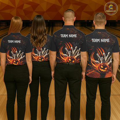 Funny Halloween Mens Bowling Polo Shirt Skull Pattern Custom Name Bowling Team Jerseys NBT1010