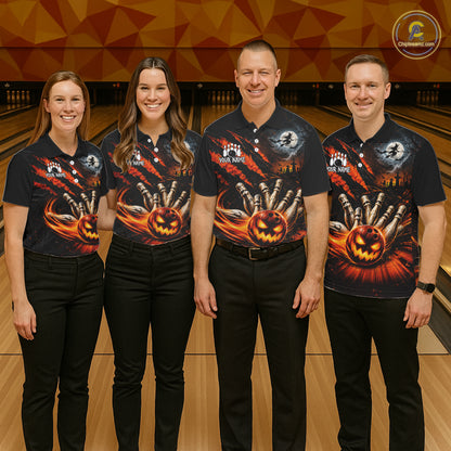Funny Halloween Mens Bowling Polo Shirt Skull Pattern Custom Name Bowling Team Jerseys NBT1010