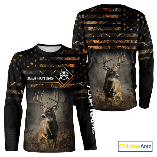 Deer Hunting Orange Camo US Flag All Over Print Custom Name, Hunting Gifts for Men NBT246