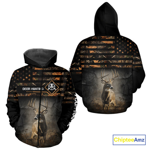 Deer Hunting Orange Camo US Flag All Over Print Custom Name, Hunting Gifts for Men NBT246