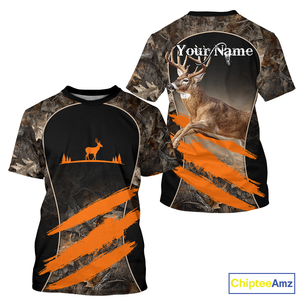 Whitetail Deer Hunting Shirt Camouflage Orange 3D, Deer Hunter Custom Name, Hunting Gift NBT248