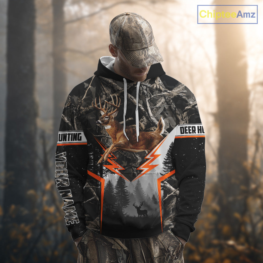 Jumping Whitetail Deer Hunting Dark Camo Custom Name 3D All Over Printed Shirts, Hunting Gifts NBT73