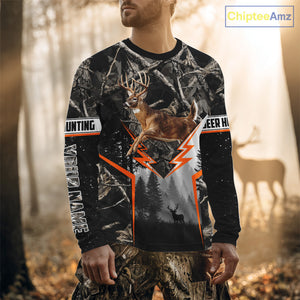 Jumping Whitetail Deer Hunting Dark Camo Custom Name 3D All Over Printed Shirts, Hunting Gifts NBT73
