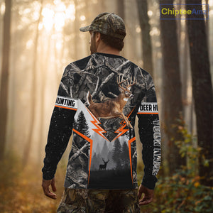 Jumping Whitetail Deer Hunting Dark Camo Custom Name 3D All Over Printed Shirts, Hunting Gifts NBT73
