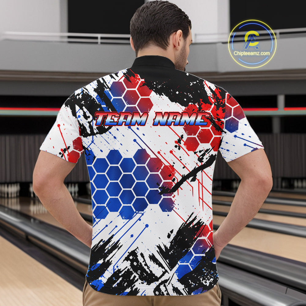 Custom American Flag Eagle Bowling Team Men Polo & 1/4 Zip Shirts, Patriotic US Bowling League Shirt NBT1089