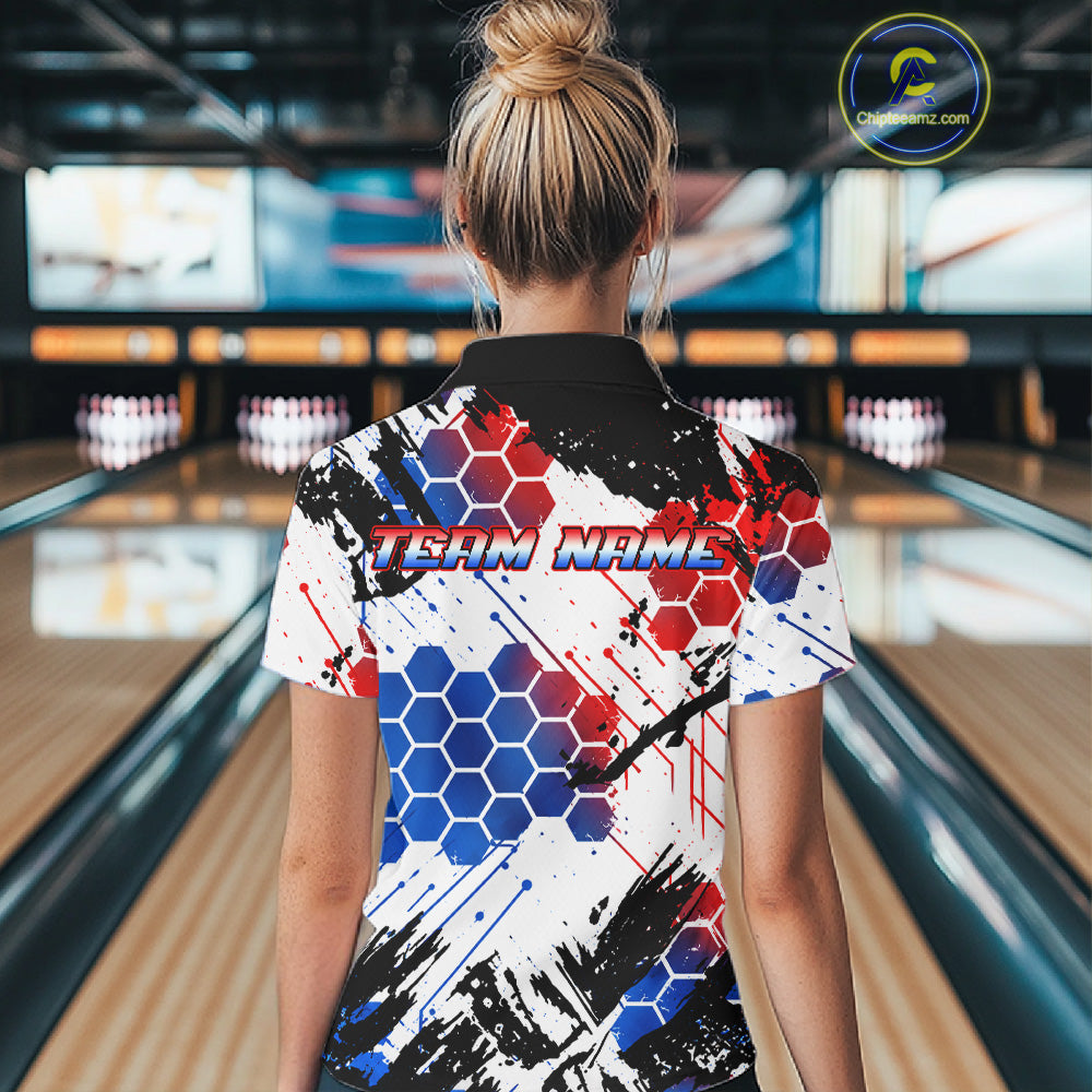 Custom American Flag Eagle Bowling Team Women Polo & 1/4 Zip Shirts, Patriotic US Bowling League Shirt NBT1089