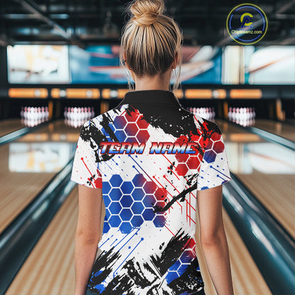 Custom American Flag Eagle Bowling Team Women Polo & 1/4 Zip Shirts, Patriotic US Bowling League Shirt NBT1089