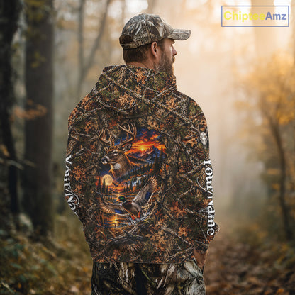 Deer And Duck Hunting Forest Camo Custom Name 3D All Over Print Shirts, Hunting Gifts For Men NBT1221