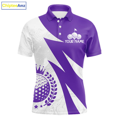 Mens Golf Polo Shirts Custom Name Purple And White Golf Shirt, Golf Attire NBT670