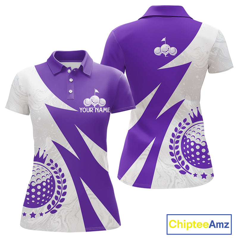 Womens Golf Polo Shirts Custom Name Purple And White Golf Shirt, Golf Attire NBT670