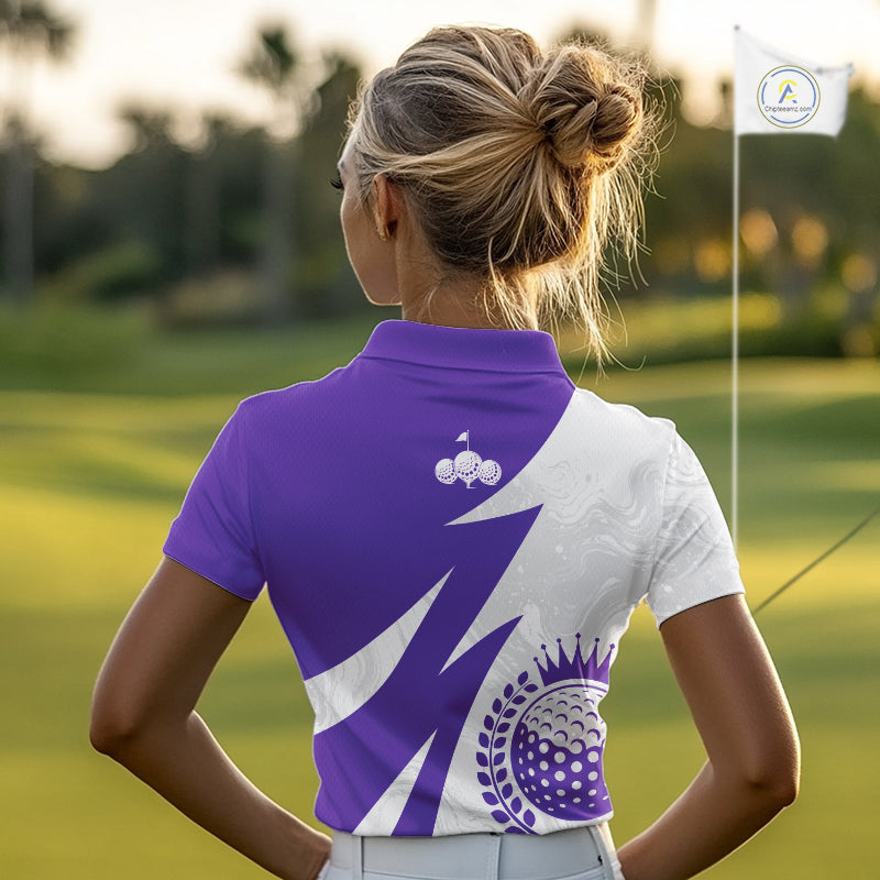 Womens Golf Polo Shirts Custom Name Purple And White Golf Shirt, Golf Attire NBT670