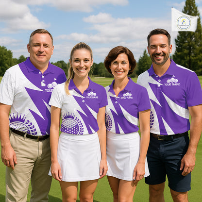 Mens Golf Polo Shirts Custom Name Purple And White Golf Shirt, Golf Attire NBT670