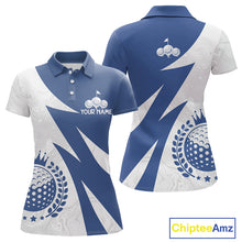 Load image into Gallery viewer, Womens Golf Polo Shirts Custom Name Navy Blue And White Golf Shirt, Golf Attire NBT671
