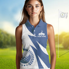 Load image into Gallery viewer, Womens Sleeveless Golf Polo Shirts Custom Name Navy Blue And White Golf Shirt, Golf Attire NBT671