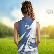 Load image into Gallery viewer, Womens Sleeveless Golf Polo Shirts Custom Name Navy Blue And White Golf Shirt, Golf Attire NBT671
