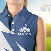 Load image into Gallery viewer, Womens Sleeveless Golf Polo Shirts Custom Name Navy Blue And White Golf Shirt, Golf Attire NBT671