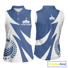 Load image into Gallery viewer, Womens Sleeveless Golf Polo Shirts Custom Name Navy Blue And White Golf Shirt, Golf Attire NBT671