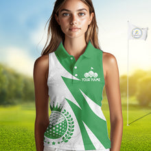 Load image into Gallery viewer, Womens Sleeveless Golf Polo Shirts Custom Name Green And White Golf Shirt, Golf Attire NBT672