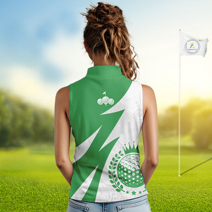 Womens Sleeveless Golf Polo Shirts Custom Name Green And White Golf Shirt, Golf Attire NBT672